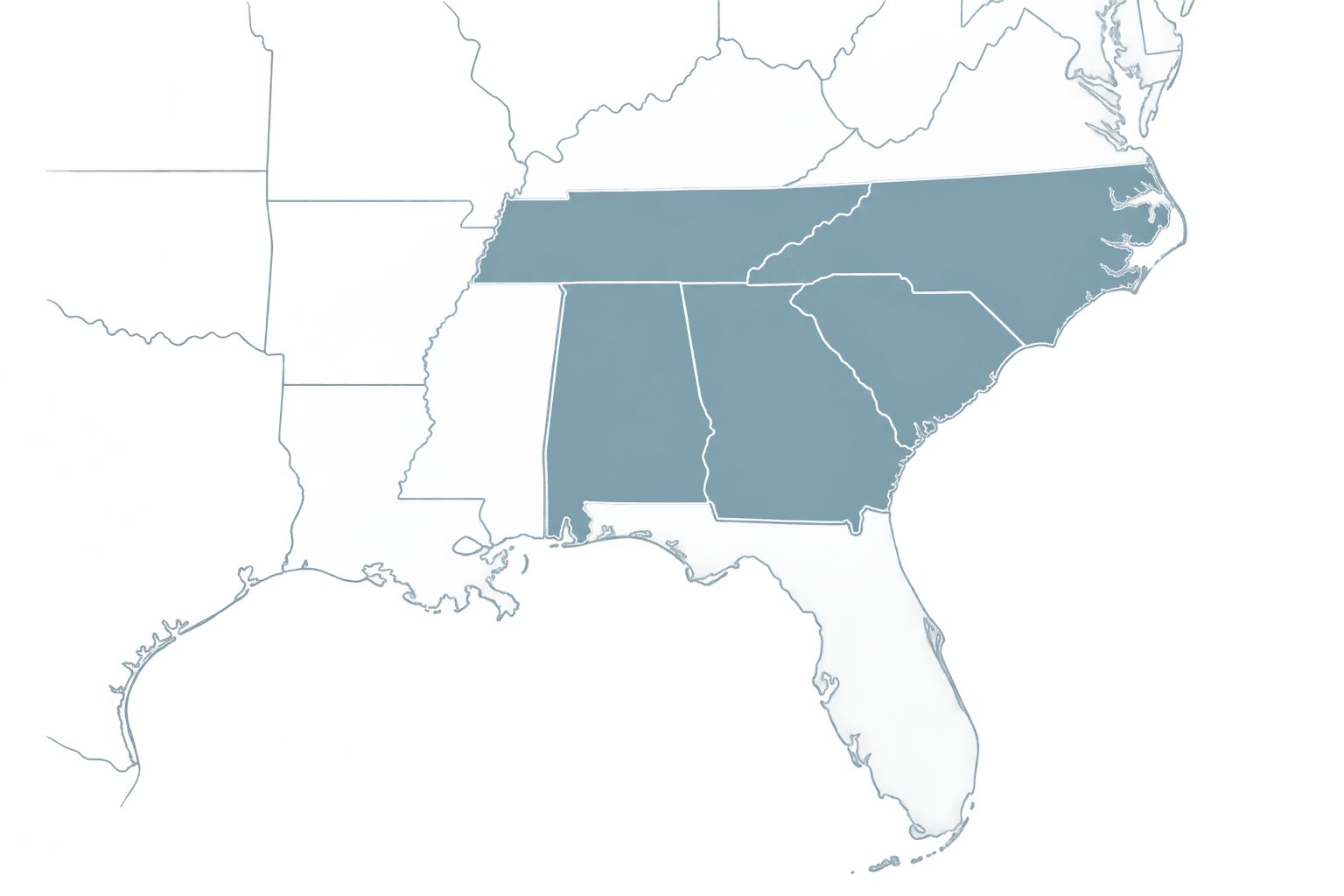 Highlighted Southeastern States Map